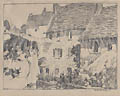 Village View France Original Graphite Drawing by the American artist Roy Brown