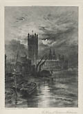 The Houses of Parliament Westminster Original Etching by Alfred Louis Brunet Debaines
