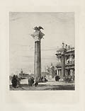 Saint Mark's Column Venice Original Etching by Alfred Louis Brunet Debaines designed by Richard Parkes Bonington