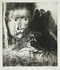 Lady of The Ravens Original Etching and Drypoint Engraving by the Spanish American artist Federico Castellon