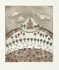 Sacre Coeur Paris Original Aquatint, Etching and Watercolor by the French artist Christine Chagnoux