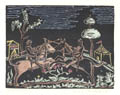 The Knights Original linocut by Price Albert Chamberlin also listed as Price Chamberlin