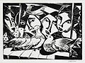 Girls and Pigeons Original linocut by Richard Dane Chanase