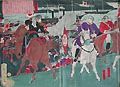 Battle between Saigo Takamori's Samurai Rebels and Meiji Government Troops at Kagoshima Original Woodcut Diptych by the Japanese artist Yoshu Chikanobu from Kagoshima senki Chronicles of the War against Kagoshima