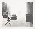 Figure Crossing the Street Original Lithograph by the American artist William Clutz