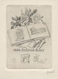 Ex-Libris Sara Eugenia Blake Still Life Drawing Pad and Art Supplies Original Etching by the Spanish artist Alexandre Coll Blanch