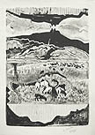 Landscape Original Lithograph by the American artist Keith Allen Crown also listed as Keith Crown