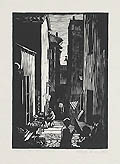 Fruit Shop Villefranche Original Linocut by the American artist William Phelps Cunningham