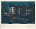 Ghent Gateway Bruges Original Aquatint and Etching by Leon David