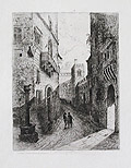 Une Rue a Sienne Italie A Street in Sienna Italy Original Etching by the French artist Louis Leconte De Roujou published for the Societe des Aqua Fortistes Eaux Fortes Modernes by Cadart and F Chevalier and A Cadart and Luquet