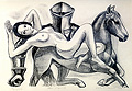 Three Figures Original Lithograph by the American artist Victor De Pauw