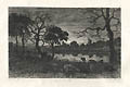 Soir d'Automne Autumn Evening Original Etching by the French artist Auguste Delatre.