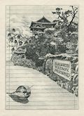Ex Libris Elizabeth Watson Diamond Chinese Winter Landscape Original Engraving by the American artist John Hudson Elwell