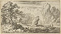 A Rock at the Edge of the Water Original Etching by the Dutch artist Allart van Everdingen