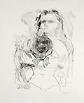 Girl and Old Dog Original Color Lithograph by the American artist Philip Evergood