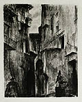 Street Scene in a French Village original lithograph by Clark Fay