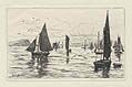 A Calm Day Fishing Boats at Anchor Sailboats at Sea by George Straton Ferrier