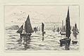 A Calm Day Fishing Boats at Anchor Sailboats at Sea by George Straton Ferrier 