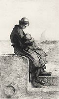 A Sailor's Infancy Original Etching by the French artist Francois Feyen Perrin also listed as Francois Nicolas Augustin Feyen Perrin