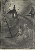 Church Night Original Drawing by the American artist Frank Daniel Fousek also listed as Frank Fousek