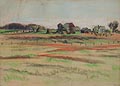 Ohio Farm Scene Original Drawing by the American artist Frank Daniel Fousek also listed as Frank Fousek