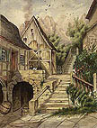 Niedergrund Near Koenigstein Original Watercolor Monogramme G. L. J.