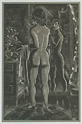 Studio Mirror Original Chiaroscuro Woodcut by Emil Ganso