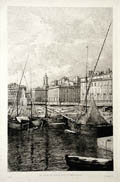 Un Coin Du Vieux Port A Marseille Original Etching by Paul Gauthier