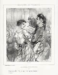 Mademoiselle v'la ce que c'est qu'un homme Connu Miss what is it in a man Familiarity Original Lithograph by The French artist Paul Gavarni from La Foire aux Amours