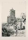 Huy West End of Cathedral from the Meuse Original Etching by Sir Ernest George