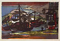 Harbour Scene Landscape Original Lithograph by the Swiss artist Ferdinand Erwin Grosshardt also listed as Ferdinand Grosshardt