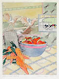 The Carrot Salad Original Hand Coloured Etching by the American artist Susan Hall