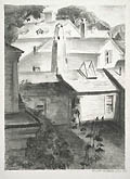 Backyard View Original Lithograph by the American artist George Hartwell also known as George Kenneth Hartwell