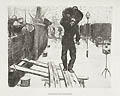 Kohlenloschen im Schnee Coal Carriers in the Snow Original Etching and Drypoint Engraving by the German artist Sella Hasse