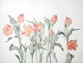 Peach Tulips Original Lithograph by the American artist Susan Headley van Campen