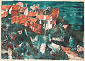 Village in Yugoslavia Original Lithograph by the German artist Brigitta Heyduck