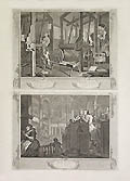 Industry and Idleness at their Looms and Performing the Duty of a Christian Two Original Etchings and Engravings by the British artist William Hogarth