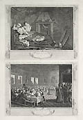 The Idle Prentice in a Garret and The Industrious Prentice grown Rich Two Original Etchings and Engravings by the British artist William Hogarth