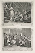The Idle Prentice Taken in a Night Cellar and The Industrious Prentice Alderman of London Two Original Etchings and Engravings by the British artist William Hogarth