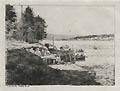 Fishing Boats Returning to Dock Original Drypoint Engraving by the Scottish artist George Houston