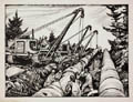 The Laying of a Pipeline Original Drawing by the Canadian artist Robert Hyndman
