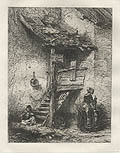 L'Escalier Original Etching Original Etching by the French artist Charles Emile Jacque also listed as Charles Jacque published in Philip Gilbert Hamerton's Etchings and Etchers
