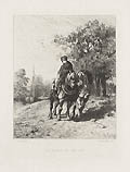 Le Chemin de Halage Original Etching by the French artist Charles Emile Jacque also listed as Charles Jacque
