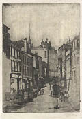 Street Scene with the Grosvenor Hotel Original Etching by the British artist  Frederick Cecil Jones also known as F. C. Jones