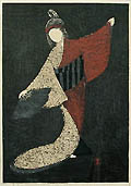 Dancing Figure Mai Ogi Original Woodcut Original Woodcut by the Japanese artist Kaoru Kawano