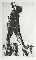 Man on Stilts Original Etching by the American artist James Joseph Kearns also listed as James Kearns