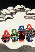 Children of The Snow Original Hand Stenciled Dye Print Kataezome by the Japanese artist Keisuke Serizawa