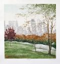 Cityscape Manhattan's Skyline from within Central Park Original Color Aquatint and Soft Ground Etching by the American artist Harvey Kidder