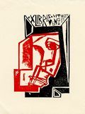 Ex Libris Vitolis Vengris Original Color Linocut by the Lithuanian artist Vincas Kisarauskas