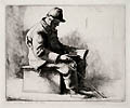 Old Man Reading the Bible Original Etching by Julius Komjati